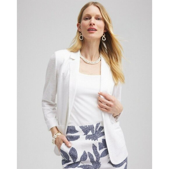 Chico's White Linen Blazer Summer Casual Jacket Size 2 - Picture 1 of 11